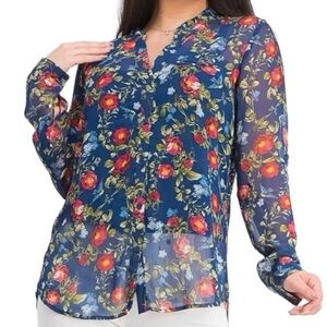 Kut from The Kloth floral print semi sheer button down long sleeve top blouse S